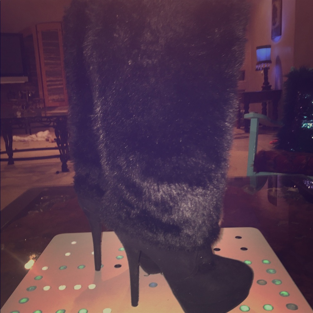 Fur stiletto 4 inch heels